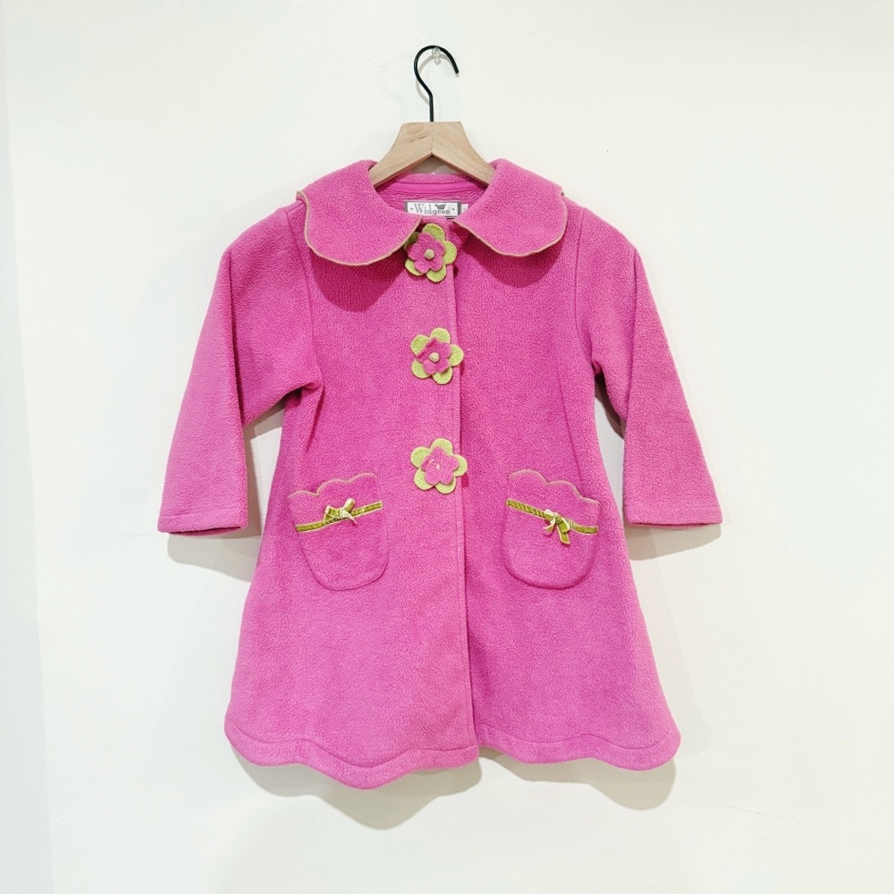 Widgeon Pink Kids Coat with Floral Buttons